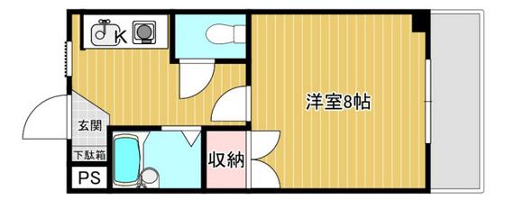 クレール谷本(1K/3階)の間取り写真