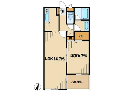 ペガサスハイム(1LDK/1階)の間取り写真