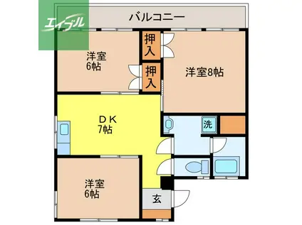 岩見七福ビル(3DK/2階)の間取り写真