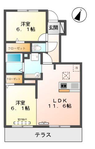 ベルデュール(2LDK/1階)の間取り写真