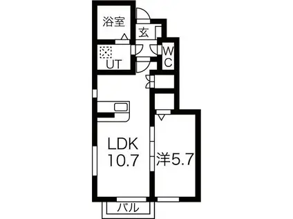 ゴールドムーン(1LDK/1階)の間取り写真