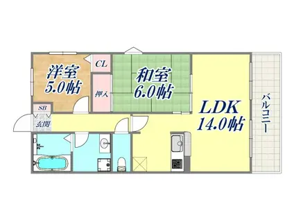 レブローニュ(2LDK/5階)の間取り写真