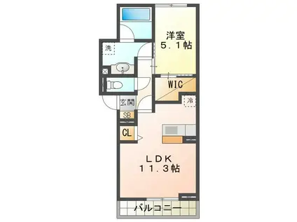 ディーシャンブル川原町(1LDK/2階)の間取り写真