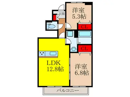 AMOUR RITA(2LDK/1階)の間取り写真