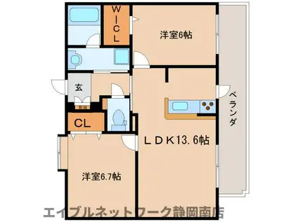 プリムローズII(2LDK/1階)の間取り写真