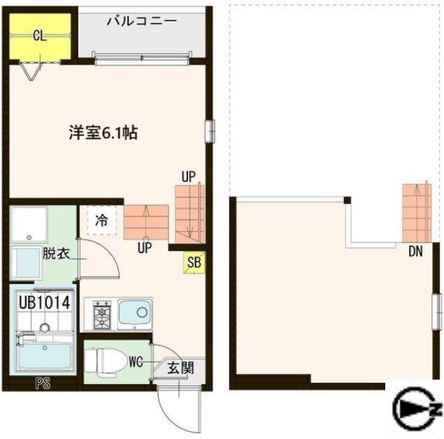 ハーモニーテラス岩切IV(1K/2階)の間取り写真