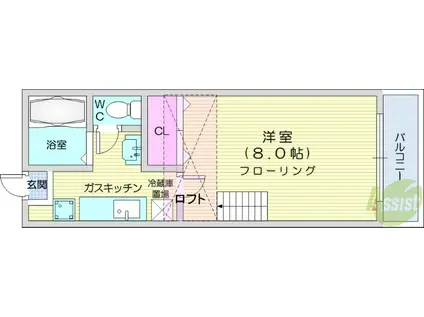 サンハイツ東勝山(1K/2階)の間取り写真