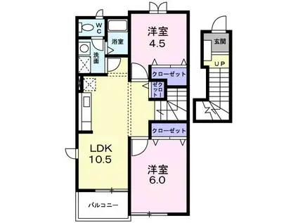 ヴィルヌーブ弐番館(2LDK/2階)の間取り写真