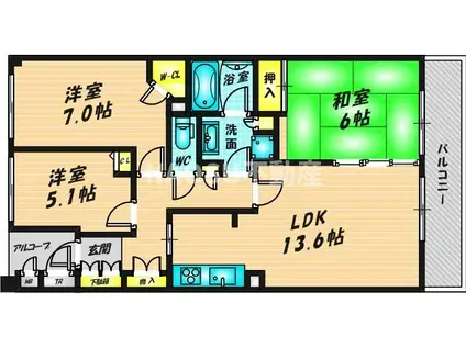 リバーガーデン東大阪(3LDK/8階)の間取り写真