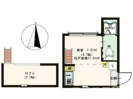 ハーモニーテラス亀戸(ワンルーム/1階)の間取り写真