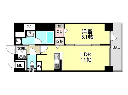 グランビスタ新神戸(1LDK/4階)の間取り写真
