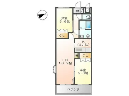 SELENE GARDEN(2LDK/2階)の間取り写真