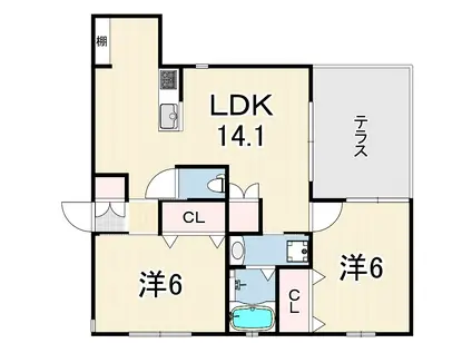 VILLA MASA 東棟(2LDK/1階)の間取り写真