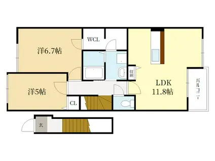ウッデイ オアシスI(2LDK/2階)の間取り写真