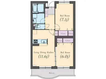 シンフォニア(2LDK/4階)の間取り写真
