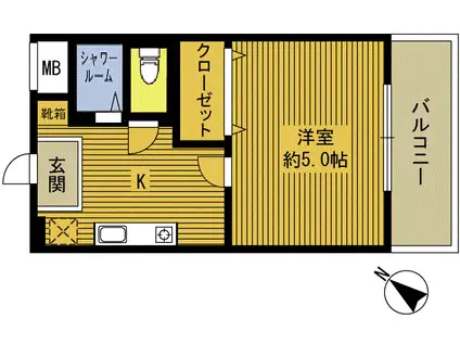 キャトルセゾン亀川(1K/1階)の間取り写真