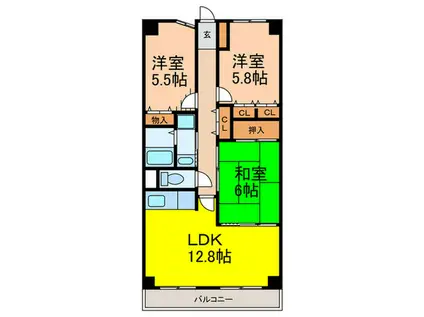 ヴィオレット宝塚(3LDK/9階)の間取り写真