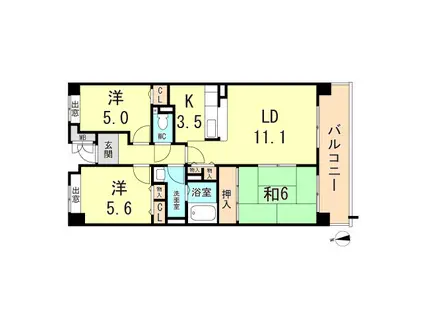 王塚東シティコート(3LDK/6階)の間取り写真