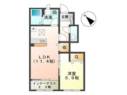 グランドコート(1LDK/1階)の間取り写真