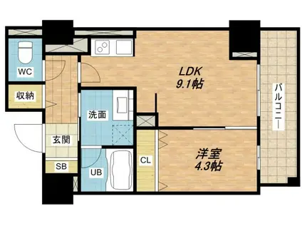 シャンテ与力町(1LDK/3階)の間取り写真