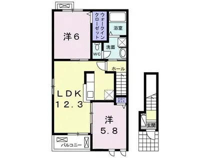 フォレストII(2LDK/2階)の間取り写真