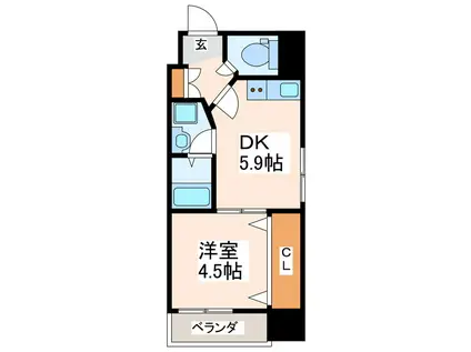 フォーエス新水前寺(1DK/4階)の間取り写真