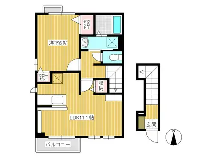 フレイム(1LDK/2階)の間取り写真