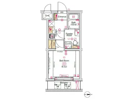 ヴォーガコルテ大崎(1K/2階)の間取り写真