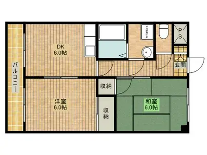 クリスタルハーモニー(2DK/2階)の間取り写真