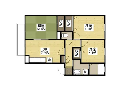 フォブール亀川(3DK/2階)の間取り写真