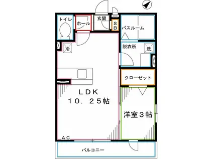 ヴェルドミールB(1LDK/2階)の間取り写真