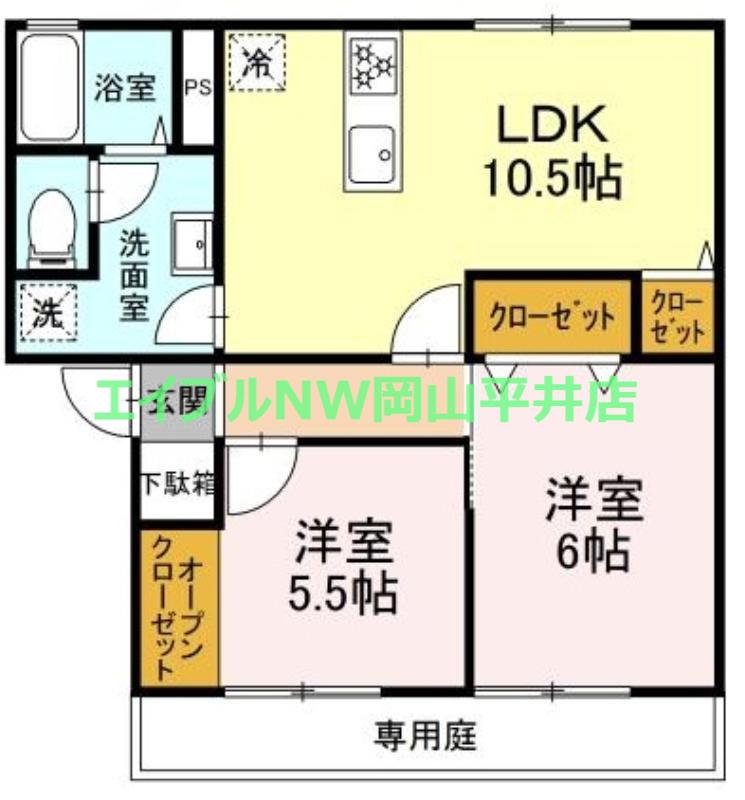 ミル・フルールC棟(2LDK/1階)の間取り写真