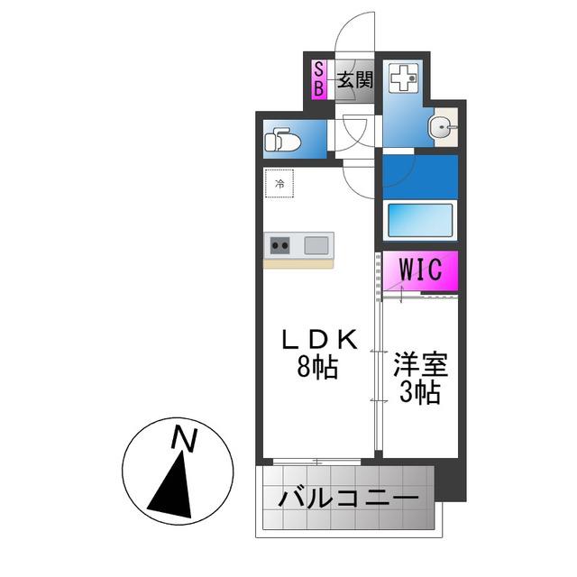 エスリードレジデンス玉造ザ・イースト(1LDK/9階)の間取り写真