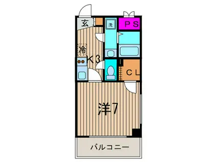 アンプルールベトンK(1K/2階)の間取り写真