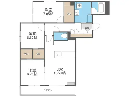ピオネロ恵庭II(3LDK/1階)の間取り写真