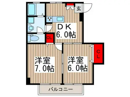 リバーサイドメゾンA(2DK/2階)の間取り写真