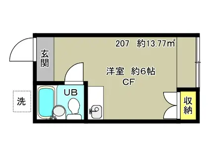 ヒルトップ(ワンルーム/2階)の間取り写真