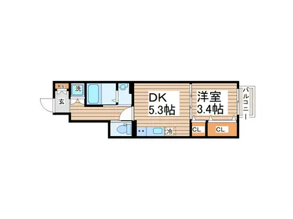 ESCONDITE川内A棟(1DK/1階)の間取り写真