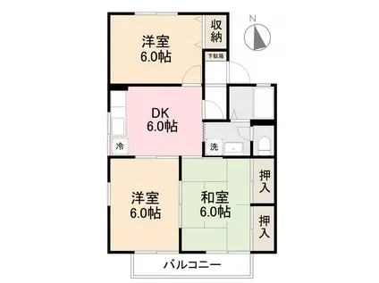 カトルメゾン北館・南館(3DK/1階)の間取り写真