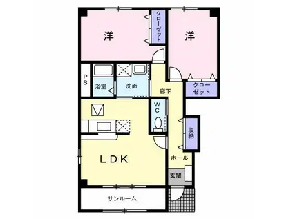 アメニティーハウス弐番館(2LDK/1階)の間取り写真
