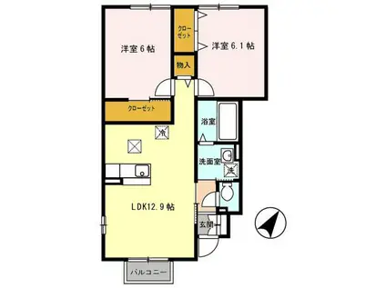 パセオプラシード VVIVII(2LDK/1階)の間取り写真