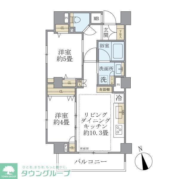 ディアスタ早稲田諏訪通(2LDK/5階)の間取り写真