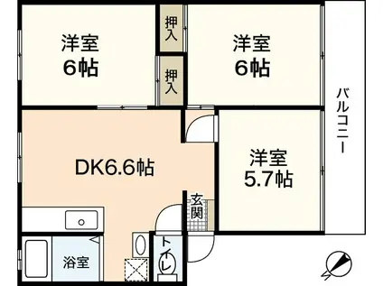 サンピア向井B棟(3DK/1階)の間取り写真