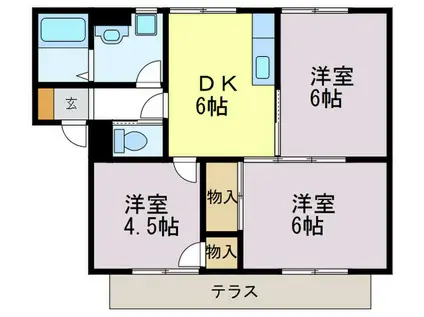 スカイハイツ王塚台(3DK/1階)の間取り写真