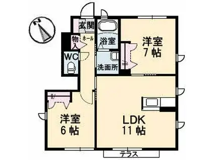 プランドールJ(2LDK/1階)の間取り写真