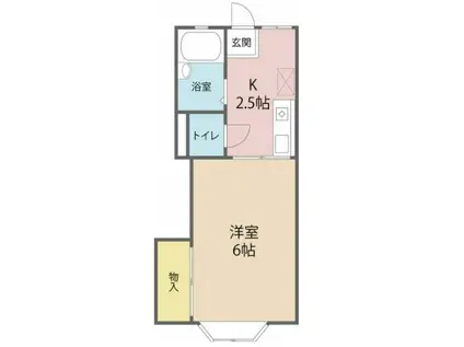 ポルシェ富士見台(1K/2階)の間取り写真