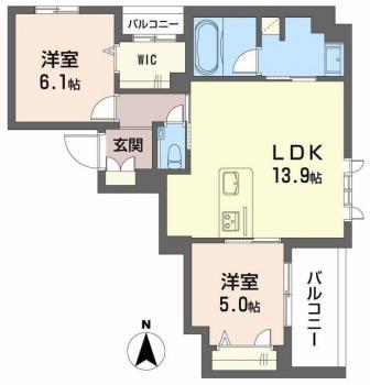 AVENIR旭ヶ丘(2LDK/3階)の間取り写真