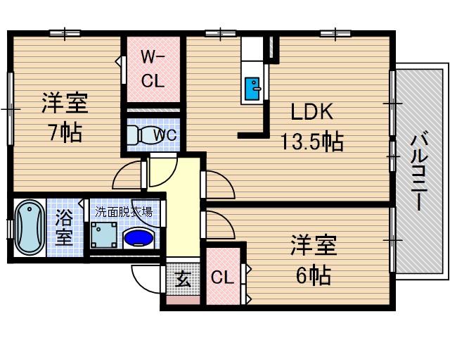 グランシャリオ(2LDK/1階)の間取り写真