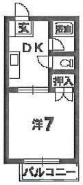 西ハイツ2(1DK/1階)の間取り写真