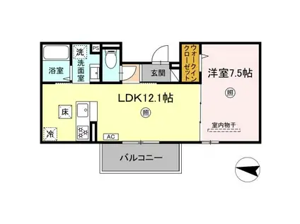 サニーサイド幸II 大和(1LDK/2階)の間取り写真